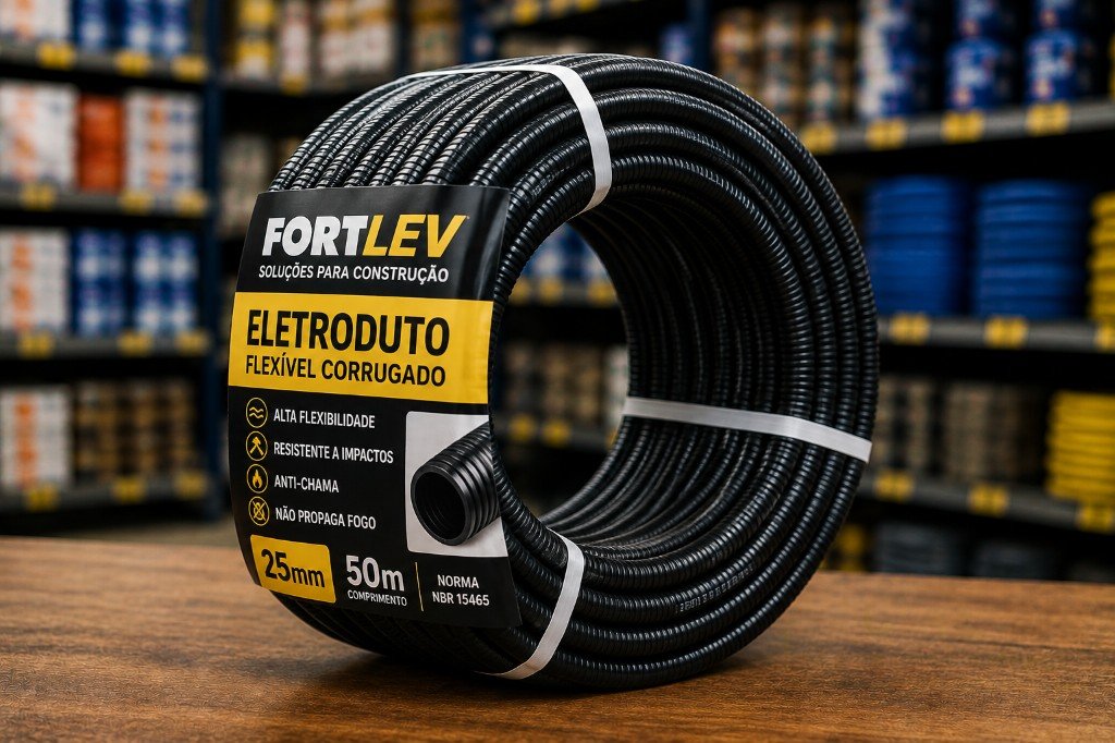 Rolo de eletroduto flexível corrugado de 25mm